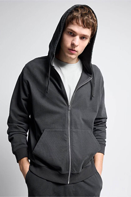 Defacto 100% Cotton Relax Fit Zipper Sweatshirt F9812Ax26Sp