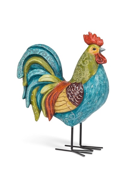 Uzun Renkli Horoz Dekoratif Obje 34*26*11 cm Metal Reçine