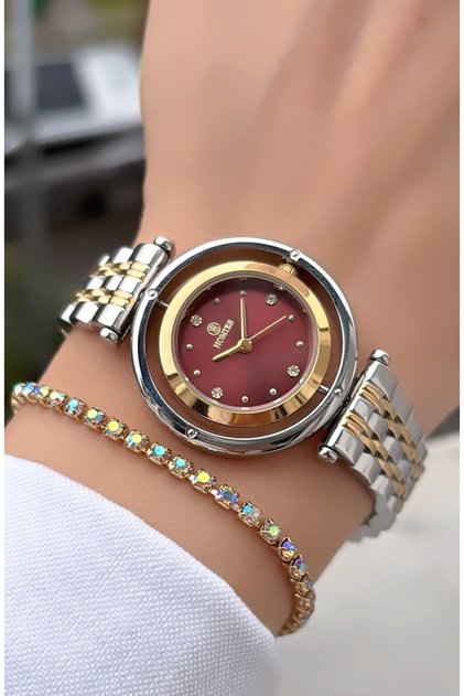 New Season Burgundy Dial Women's Wristwatch - with Bracelet Gift