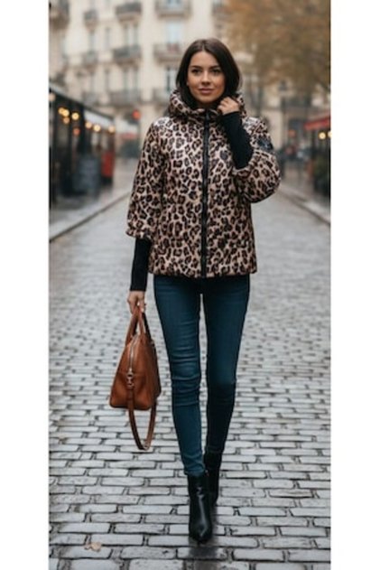 Jachetă cu glugă cu imprimeu cu leopard pentru femei