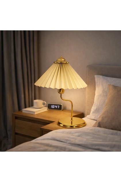 VENÜS RANA ABAJUR | MODERN GOLD METAL LAMBADER | KISA KIRMA PVC BAŞLIK | MASA ÜSTÜ AYDINLATMA
