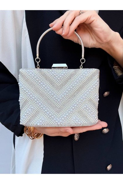 Women's Stone-Embellished Handbag and Long Chain Strap Bucket Model Evening Dress Bag (Wedding Engagement Marriage Prom Graduation)