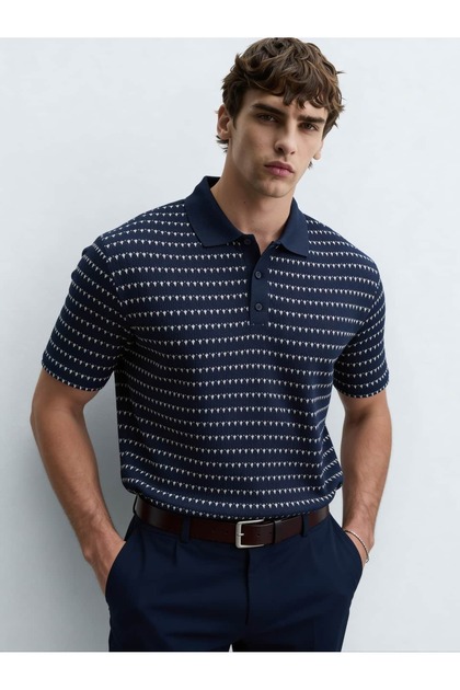 Atelier Old Money Kontrast Lacivert Örgülü Polo Yaka T-shirt