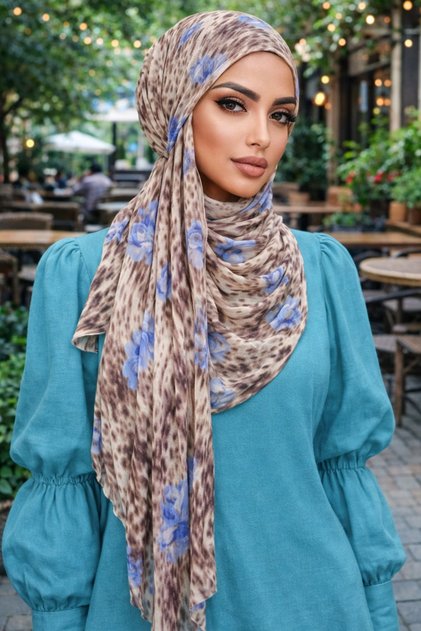 Karamel Çiçekli Bandana Hazır Şal