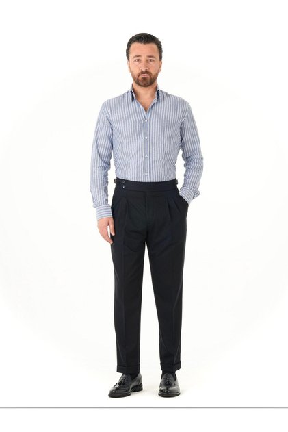 Men's Regular Fit High Waist Pleated Buckle Fabric Trousers