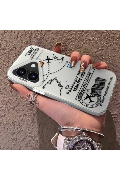 iPhone 16 Compatible Silicone Edge Hard Back Anti-Fall Phone Case with Airplane Pattern
