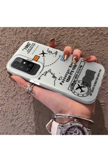 Redmi 10 2022 Compatible Silicone Edge Hard Back Anti-Fall Phone Case with Airplane Pattern