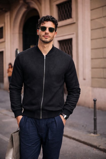 Men's Relax Fit Black Suede Nubuck Jacket