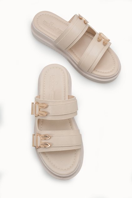 Luna Sola Women's Double Buckle Slippers 00120415 Beige