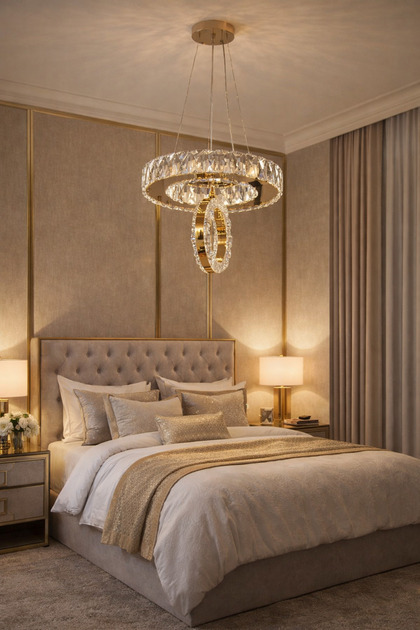 30LUK GOLD DAİRE HALKALI KRİSTAL AVİZE