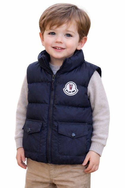 Boy's Inflatable Vest with Zipper Closure, Pocket Model and Emblem, Navy Blue Color