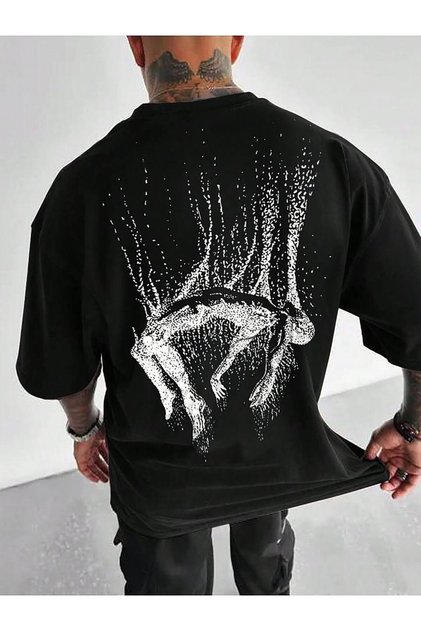 Unisex Black Color Oversize Printed T-Shirt Streetwear Comfortable Fit Daily Premium Quality