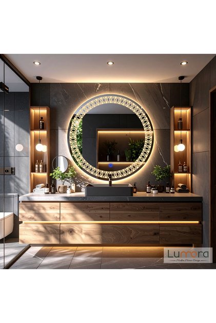 Velmira Günışığı Led'li Lazer Kumlamalı Lavabo & Banyo Aynası (Dokunmatik Sensörlü)