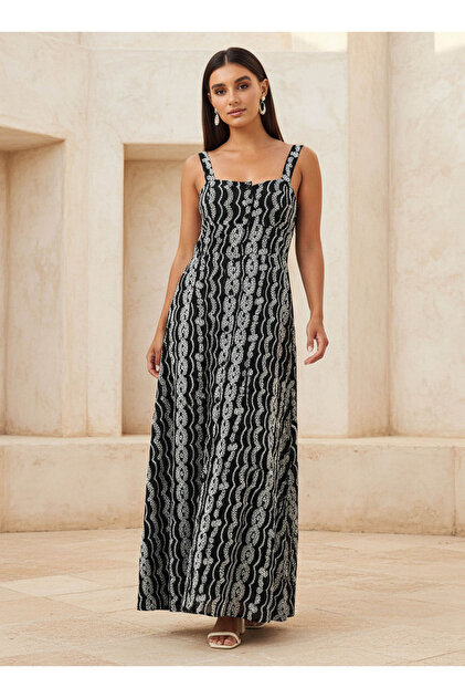 Embroidered A-line Women Dress with Shoulder Straps