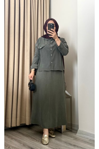 Women's Tencel Fabric Wide Fit Two-Piece Set – Comfortable Cut A-Line Skirt Set