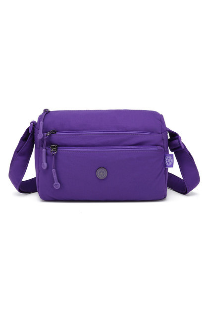 Smart Bags Purple Women's Shoulder Bag Lightweight Fabric Multi-Pocket Crossbody Long Strap