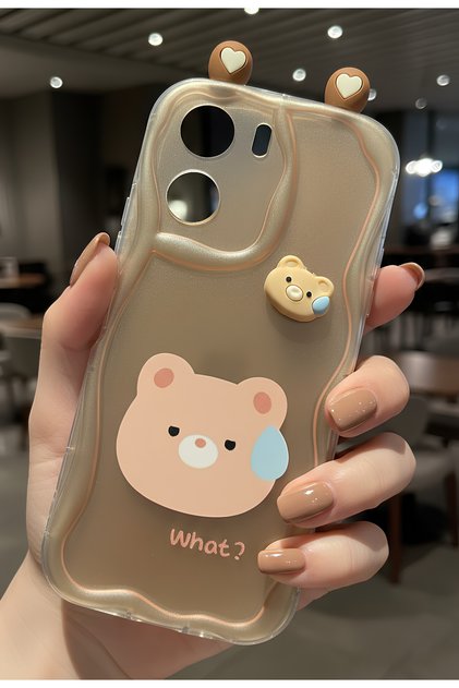 Cute Confused Bear Figure Wavy Edge Design Case Compatible with Vivo Y16