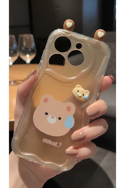 Cute Confused Bear Figure Wavy Edge Design Case Compatible with Tecno Spark 20 Pro