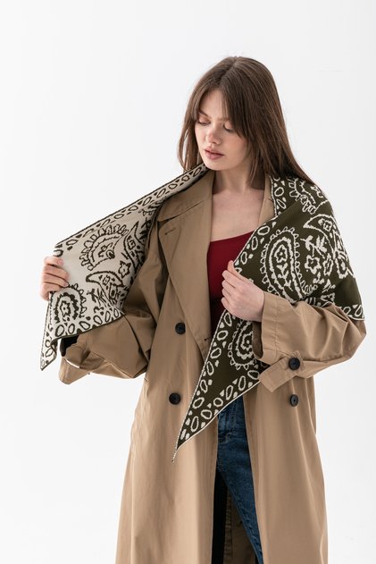 Patterned Triangle Double-Sided Shoulder Shawl – Women's Knitwear Scarf