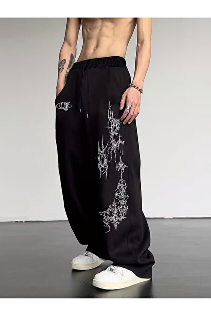 Nilvor Unisex Thorn Cross Baggy Kesim Geniş Paça Eşofman Altı