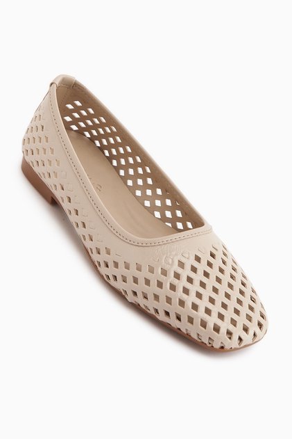 Elisa Beige Laser Cut Blunt Toe Summer Ballerinas