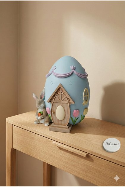 Dekoratif Tavşanlı Paskalya Yumurtası Evi (30cm Boy) Hediyelik ve Dekorasyon