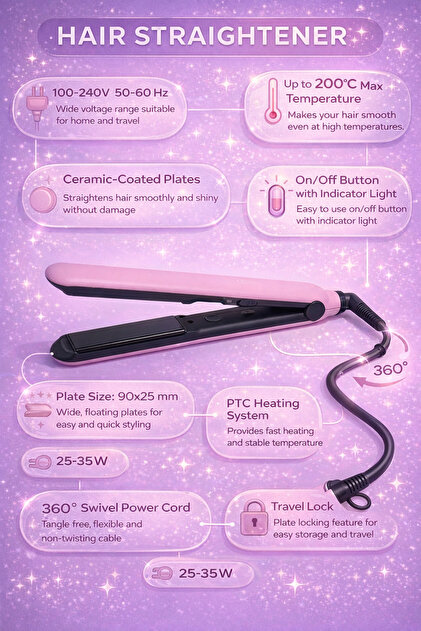Evo Powder Pink Lady Saç Düzleştirici - PTC System - 360 Kablo