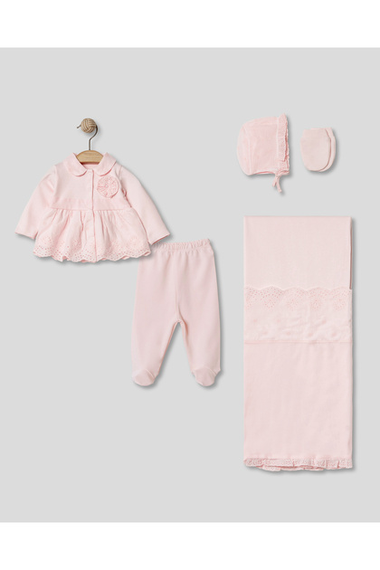 Pearl Detailed 5-Piece Newborn Baby Girl Hospital Outfit 100% Cotton Oeko-Tex Certified
