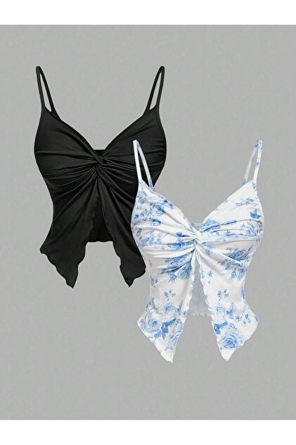 Double Front Twist Thin Strap Alaçatı Crop