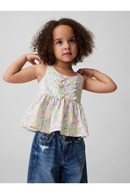 Kız Bebek Çok Renkli Peplum Fiyonk Askılı Bluz