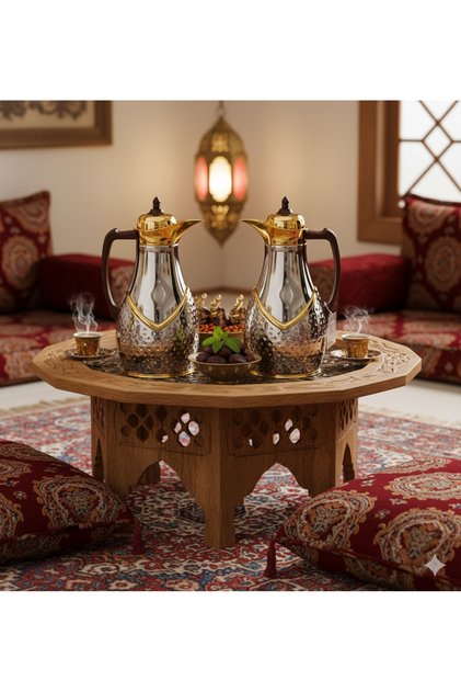 طقم ترامس اشواق 1.0/1.0 لتر نيكل ذهبي يد خشبي - تصميم مميز للضيافة