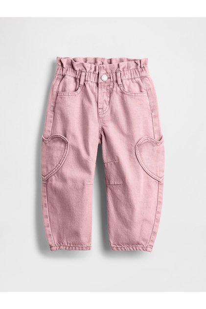 Kız Bebek Pembe Kalp Cep Detaylı Horseshoe Jean Pantolon