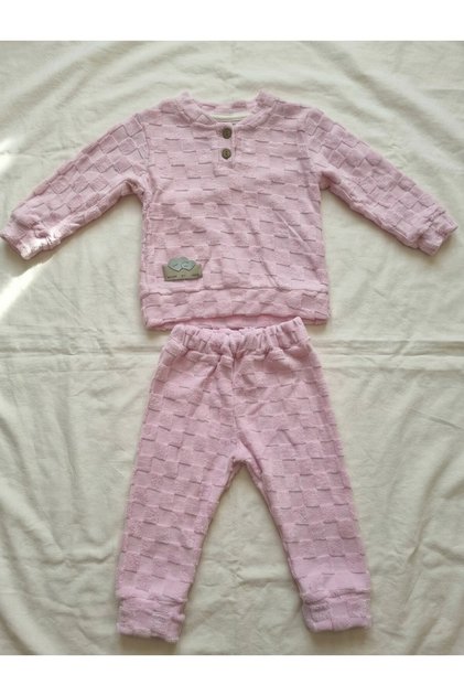 Baby Square Waffle Textured Button Detailed Top and Bottom Combination
