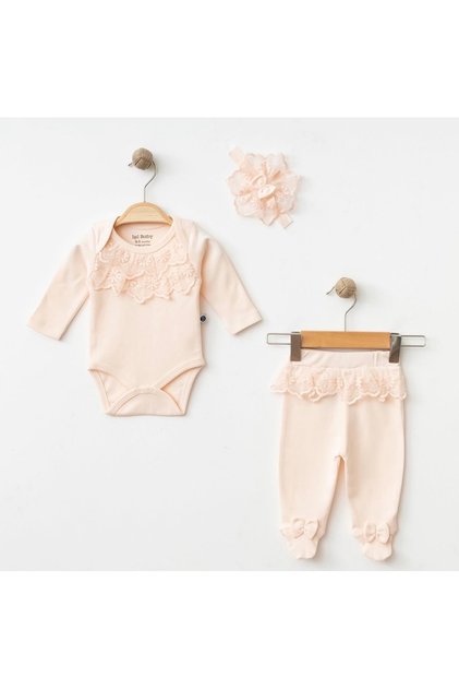 Lace Detailed Baby Girl Bodysuit & Booties Set