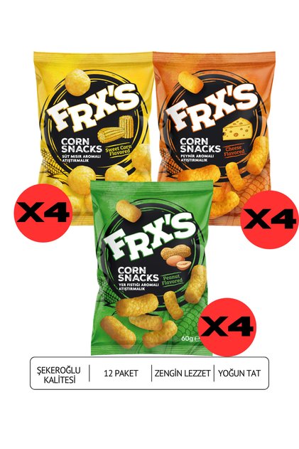 Karışık Atıştırmalık Mısır Cipsi 12’li Set 60 g x 12 Paket
