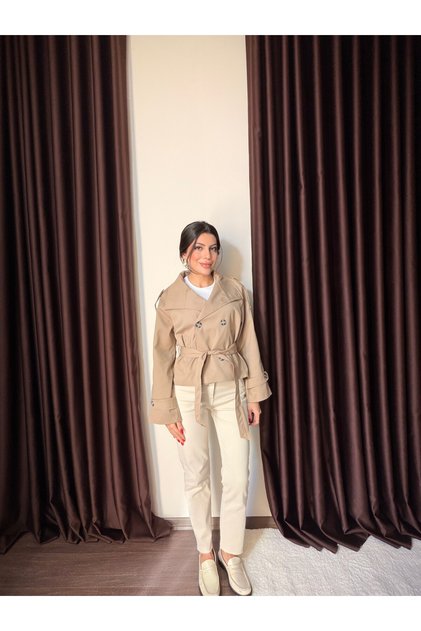 Women's Stand Collar Epaulet Short Trench Coat