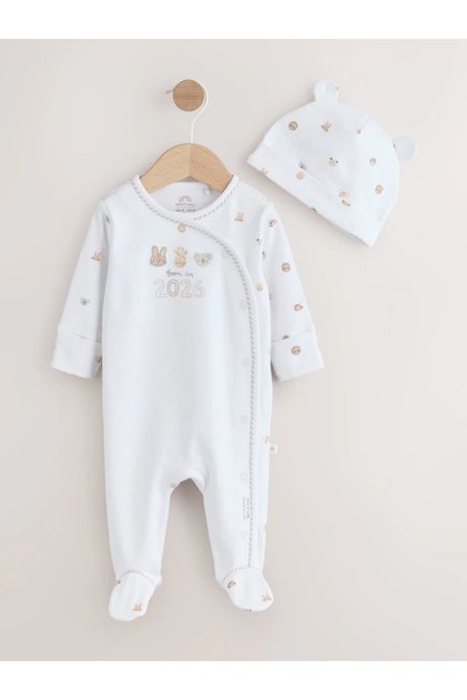 100% Organic Cotton 2026 Birth Year 2-Piece Overalls Hat/Hospital Discharge Set Alyw701311