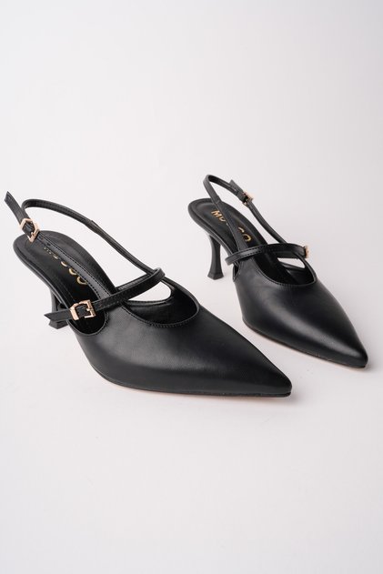 Anjela Belt Detailed Pointed Toe Open Back Women's Heeled Shoes