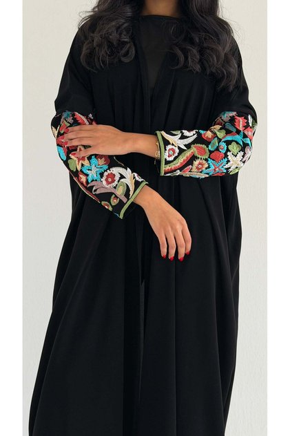 MW2036 - Royal abaya with a bisht cut and added handwork on the sleeves