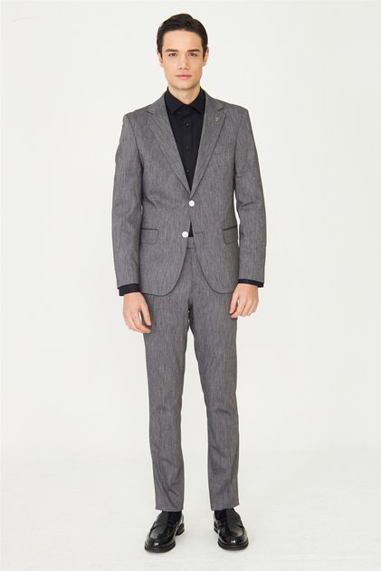 Gray Textured Modern Cut Men's Suit