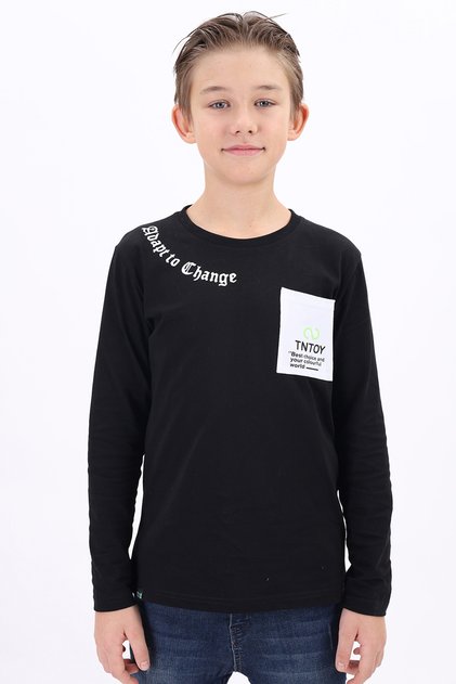 Boys' Printed Crew Neck Long Sleeve T-Shirt - Pocket Detail