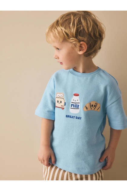 100% Organic Cotton Blue Animal Embossed Kids T-Shirt Alyw63033