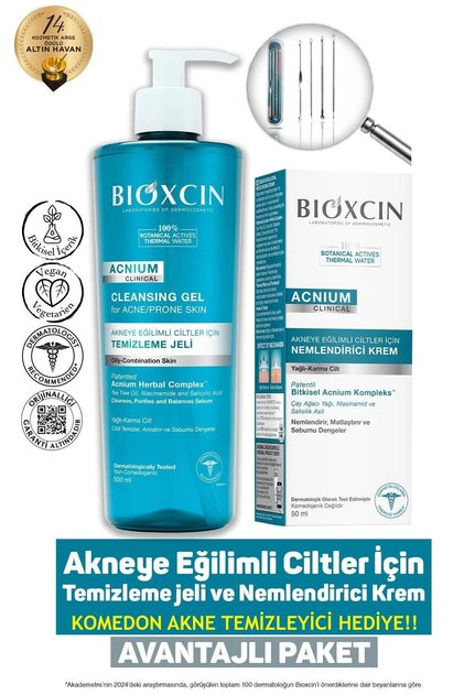 Acnium Sebum Dengeleyici Nem Krem 50ml+ Acnium Yüz Yıkama Jeli 500ml+Komedon Akne Temizleyici Hediye