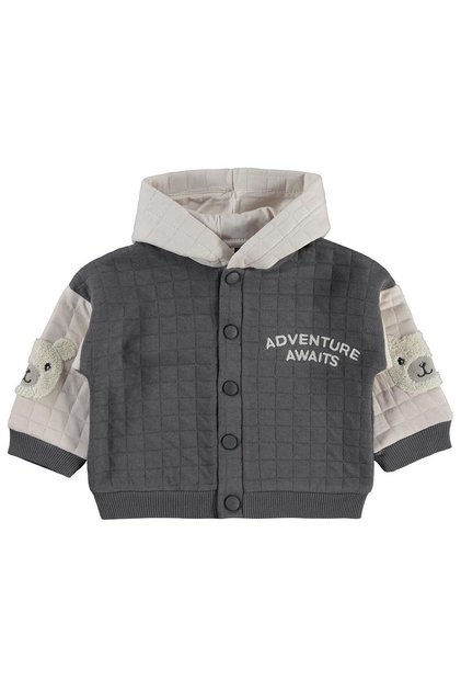 Sleeve Teddy Bear Embroidered Cardigan 6-18 Months - Gray 12-18 Months