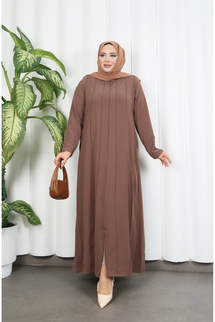 Ferace Taba Hnt7098 with Detailed Arm Straps and Zipper on the Whole Length of the Garment