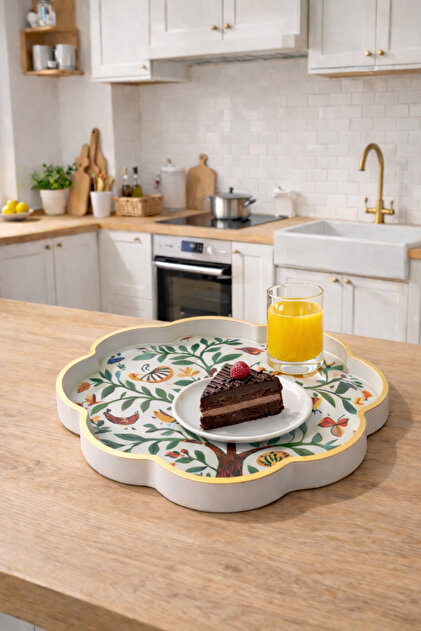 Mediterranean Breeze Decorative Daisy Small Presentation Tray | Daisy Tree | Premium Serving Tray - 28X28