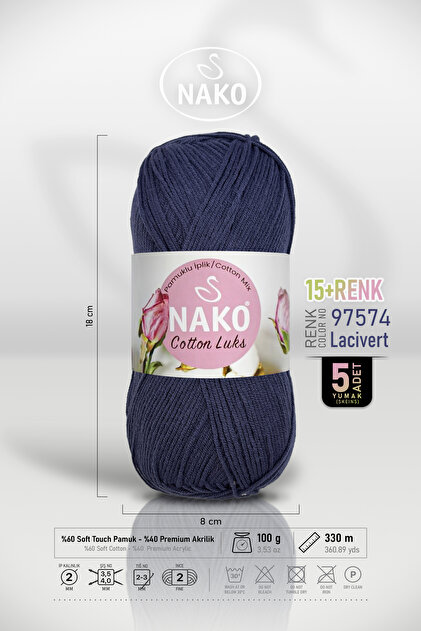 Nako Cotton Lüks - 97574 Lacivert - 5'li Paket - 100gr/330m
