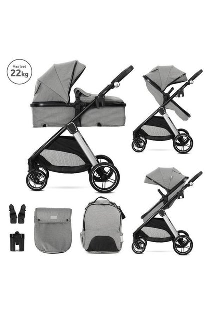 Carucior 2 in 1 Aspen, transformabil, set adaptori cos auto inclus, pana la 22 Kg, Gri