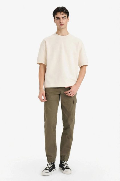 C9163Axkh361 Khaki Regular Jogger Gabardine Trousers with Cargo Pockets