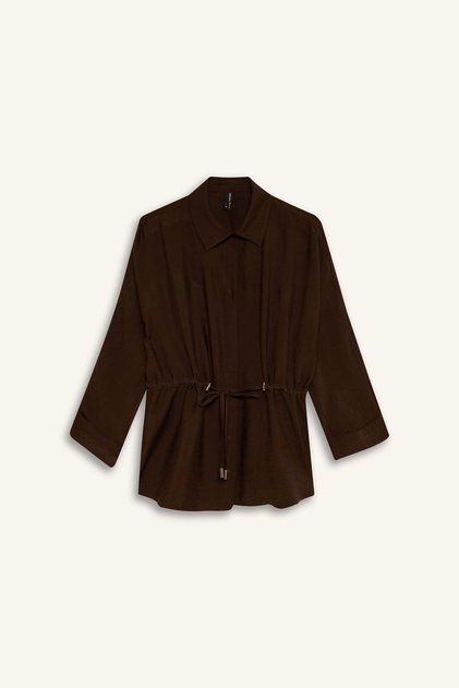 G3269Axbn539 Brown Relax Fit Shirt Collar Long Sleeve Shirt